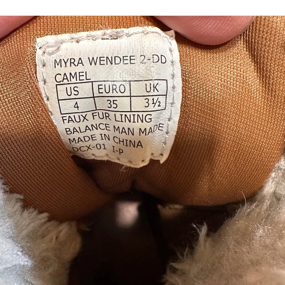 Kids Michael Kors Myra Wendee Camel Faux‎ Suede Fur Laced Wedge Ankle Boots Sz 4